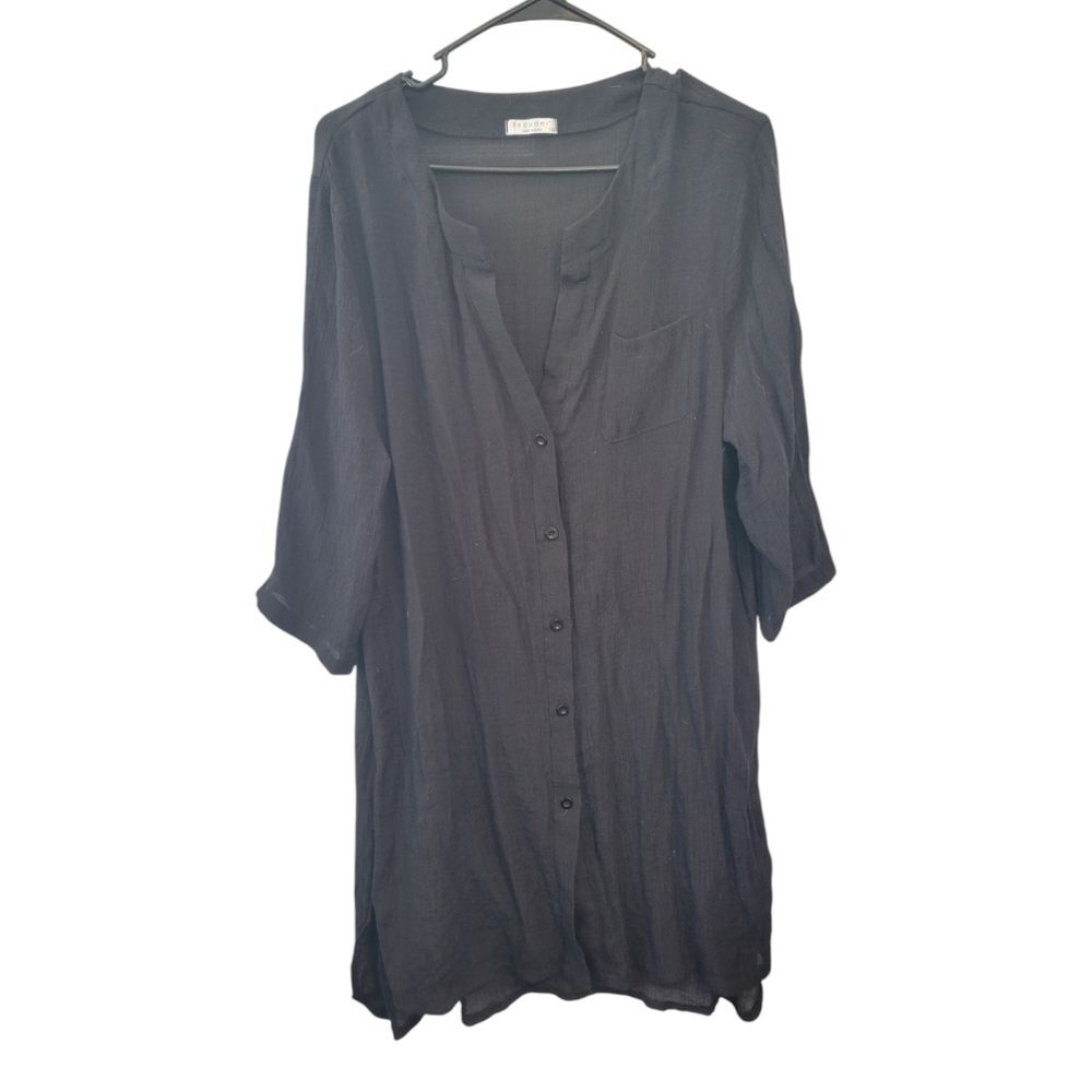 Ekouaer Black Button-Up Tunic Top Size XXL